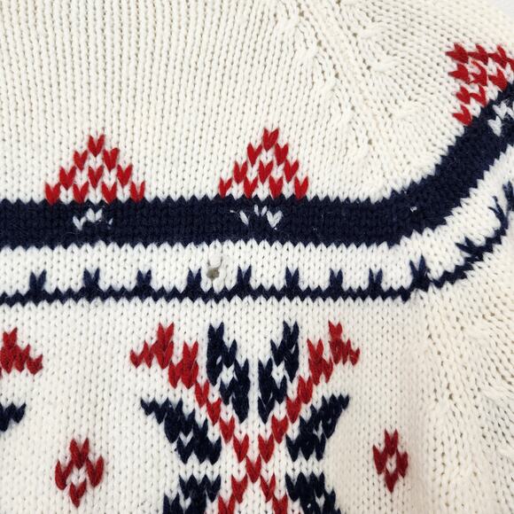 Vintage 80s Red Navy Snowflake Knit Sweater White Acrylic Pullover Grandpacore M - Picture 8 of 10